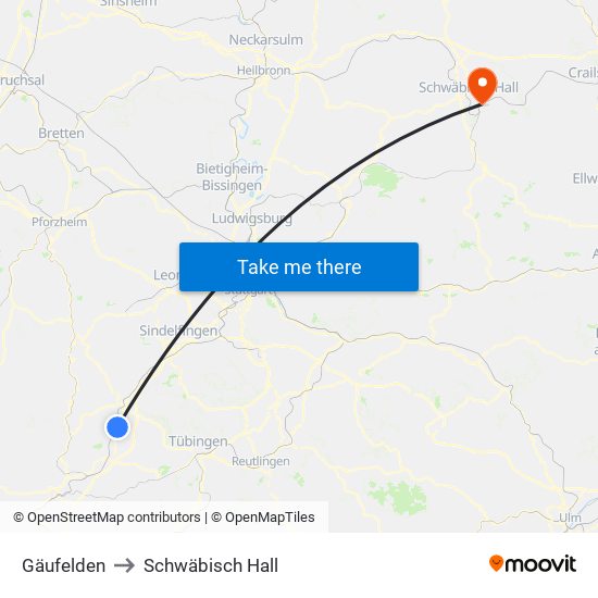 Gäufelden to Schwäbisch Hall map