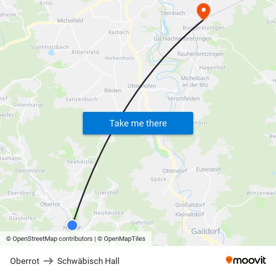 Oberrot to Schwäbisch Hall map