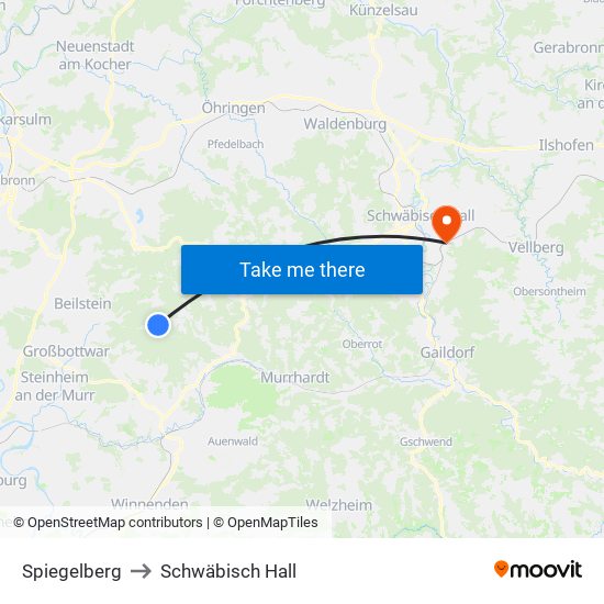 Spiegelberg to Schwäbisch Hall map