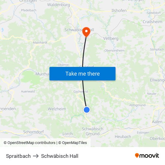 Spraitbach to Schwäbisch Hall map
