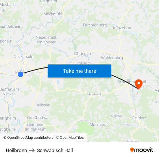 Heilbronn to Schwäbisch Hall map