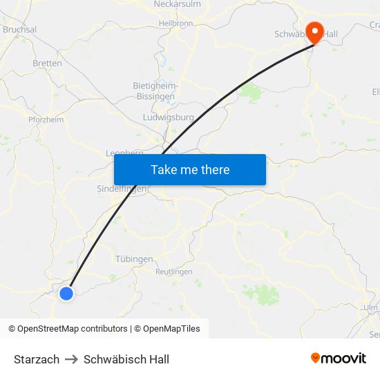 Starzach to Schwäbisch Hall map