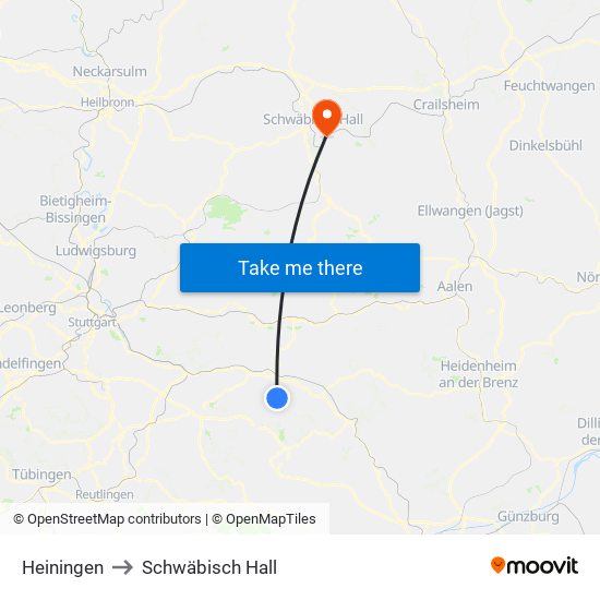 Heiningen to Schwäbisch Hall map