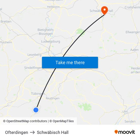 Ofterdingen to Schwäbisch Hall map
