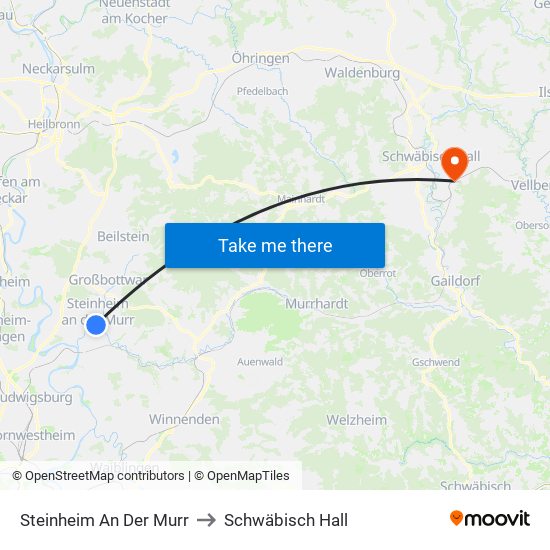 Steinheim An Der Murr to Schwäbisch Hall map