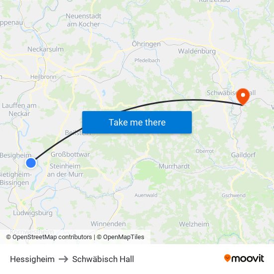 Hessigheim to Schwäbisch Hall map