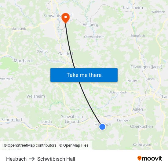 Heubach to Schwäbisch Hall map