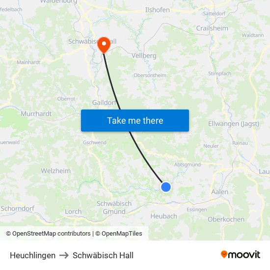 Heuchlingen to Schwäbisch Hall map
