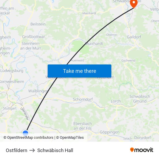 Ostfildern to Schwäbisch Hall map