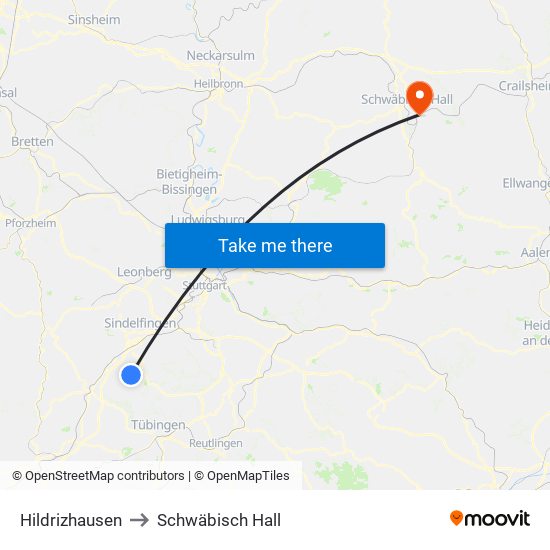 Hildrizhausen to Schwäbisch Hall map