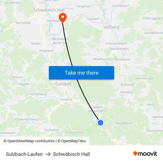 Sulzbach-Laufen to Schwäbisch Hall map