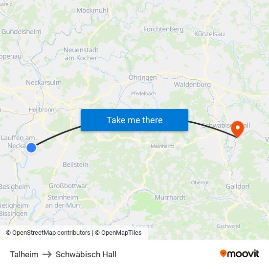 Talheim to Schwäbisch Hall map