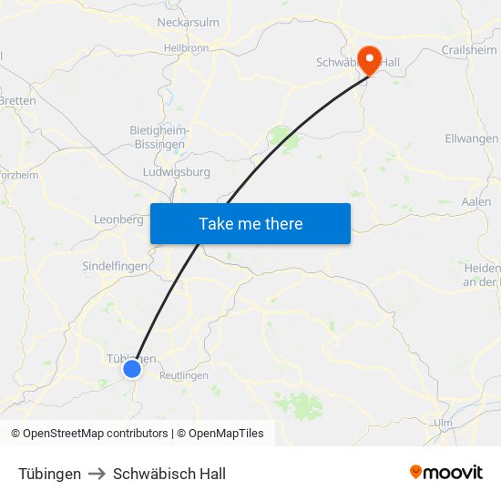 Tübingen to Schwäbisch Hall map