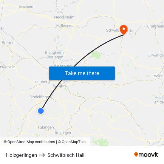 Holzgerlingen to Schwäbisch Hall map