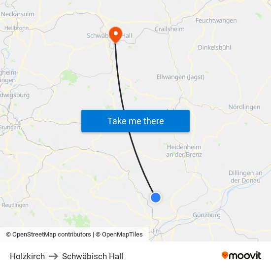 Holzkirch to Schwäbisch Hall map