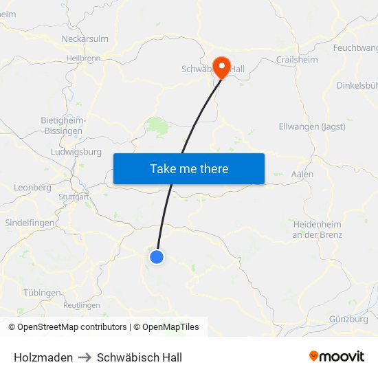 Holzmaden to Schwäbisch Hall map