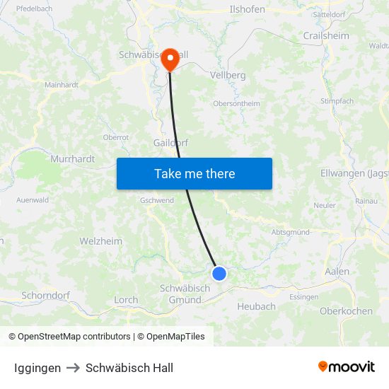 Iggingen to Schwäbisch Hall map