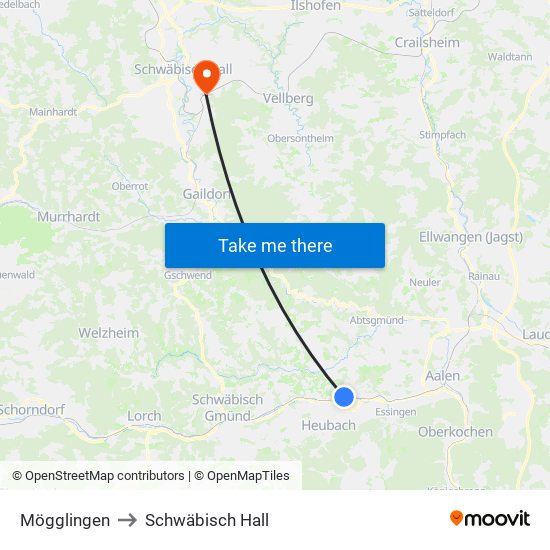 Mögglingen to Schwäbisch Hall map