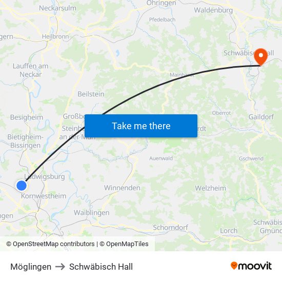 Möglingen to Schwäbisch Hall map