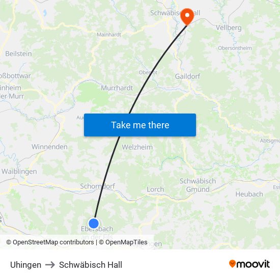 Uhingen to Schwäbisch Hall map