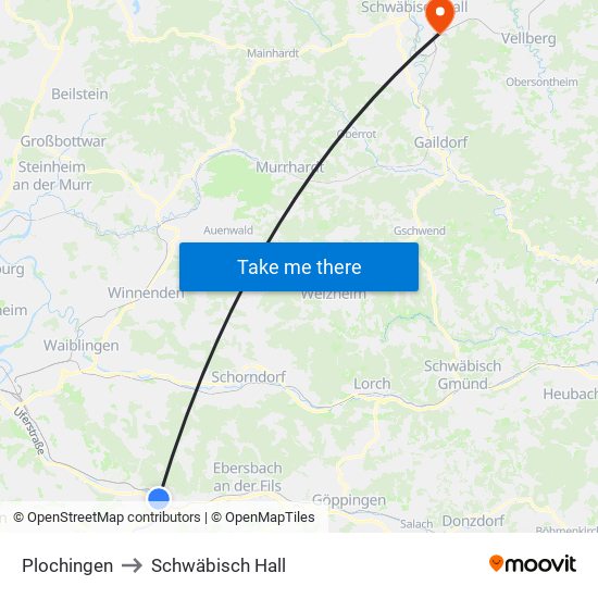 Plochingen to Schwäbisch Hall map