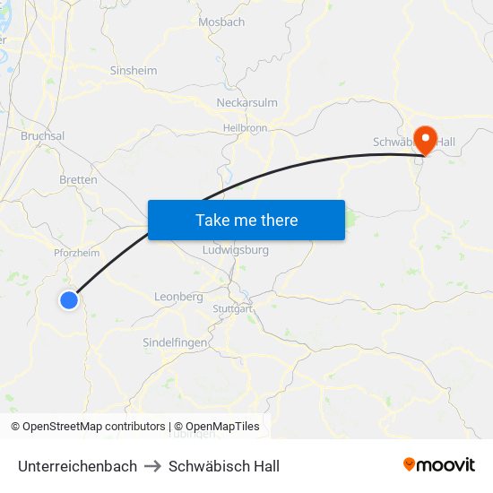 Unterreichenbach to Schwäbisch Hall map