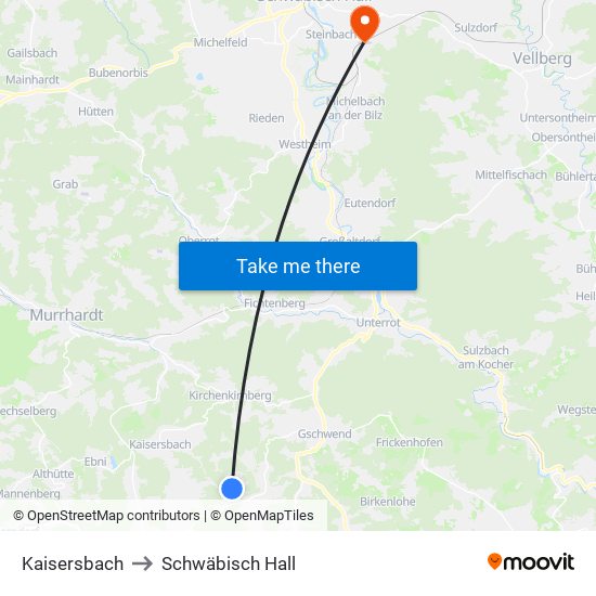 Kaisersbach to Schwäbisch Hall map