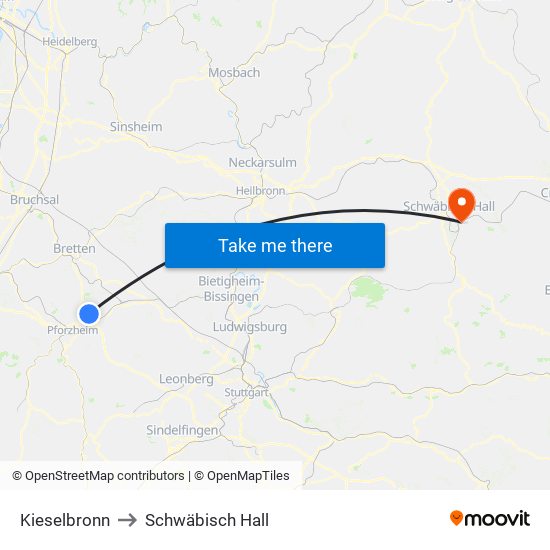 Kieselbronn to Schwäbisch Hall map