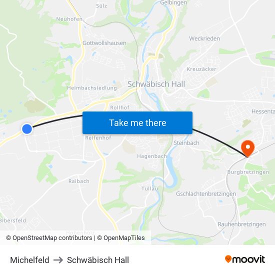 Michelfeld to Schwäbisch Hall map