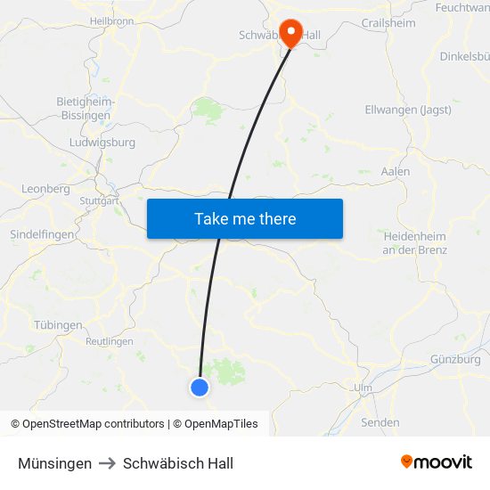 Münsingen to Schwäbisch Hall map