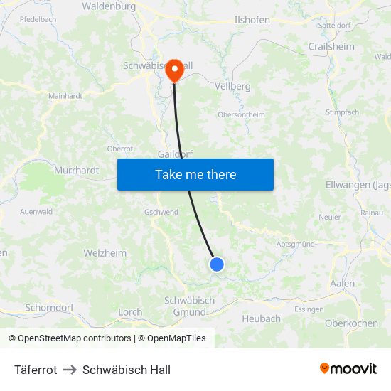 Täferrot to Schwäbisch Hall map