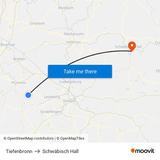 Tiefenbronn to Schwäbisch Hall map