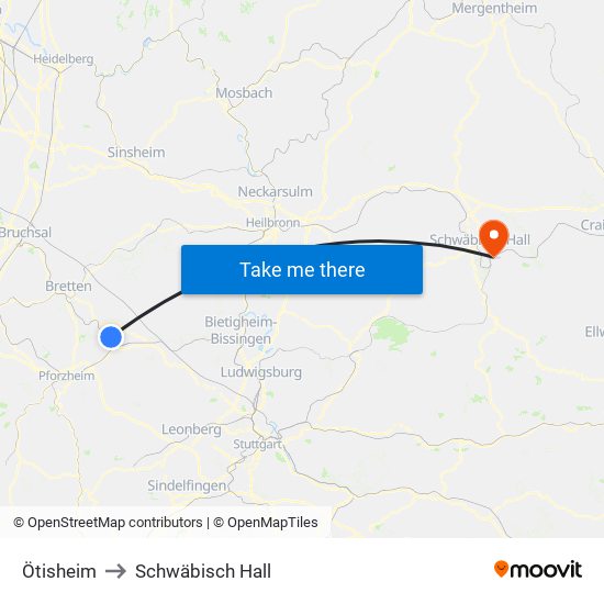 Ötisheim to Schwäbisch Hall map