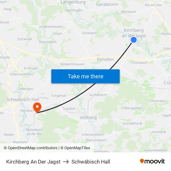 Kirchberg An Der Jagst to Schwäbisch Hall map