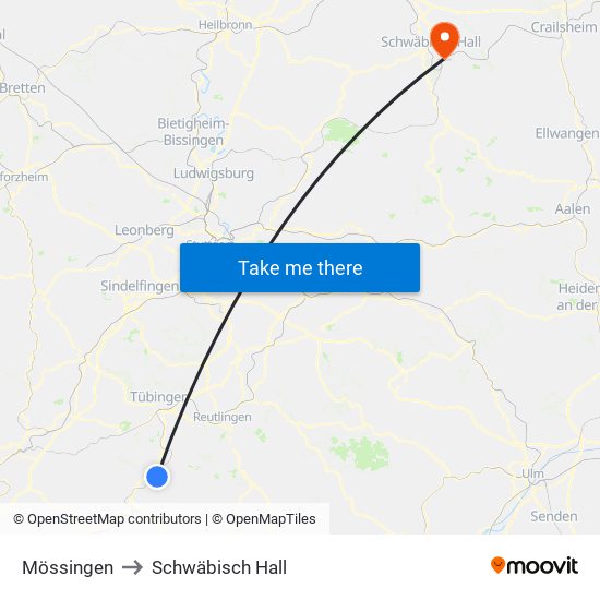 Mössingen to Schwäbisch Hall map