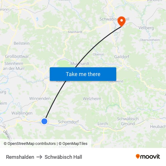 Remshalden to Schwäbisch Hall map