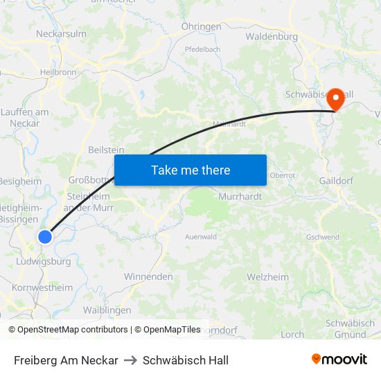 Freiberg Am Neckar to Schwäbisch Hall map