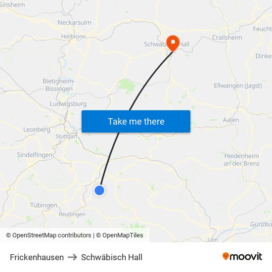 Frickenhausen to Schwäbisch Hall map