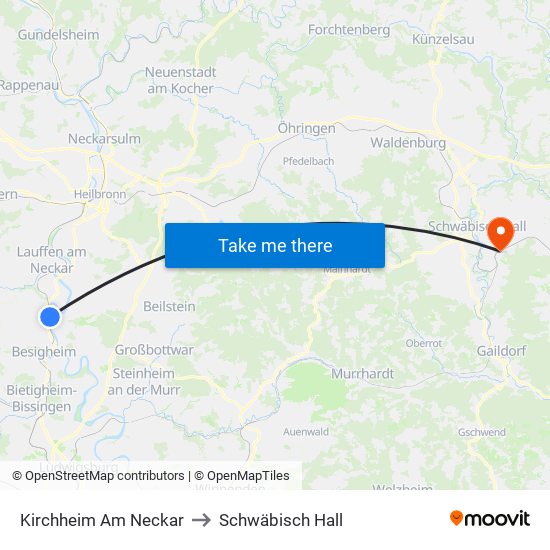 Kirchheim Am Neckar to Schwäbisch Hall map