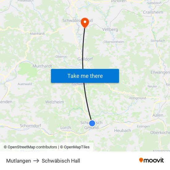 Mutlangen to Schwäbisch Hall map