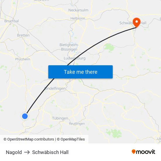 Nagold to Schwäbisch Hall map