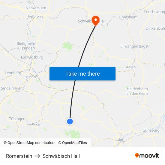 Römerstein to Schwäbisch Hall map