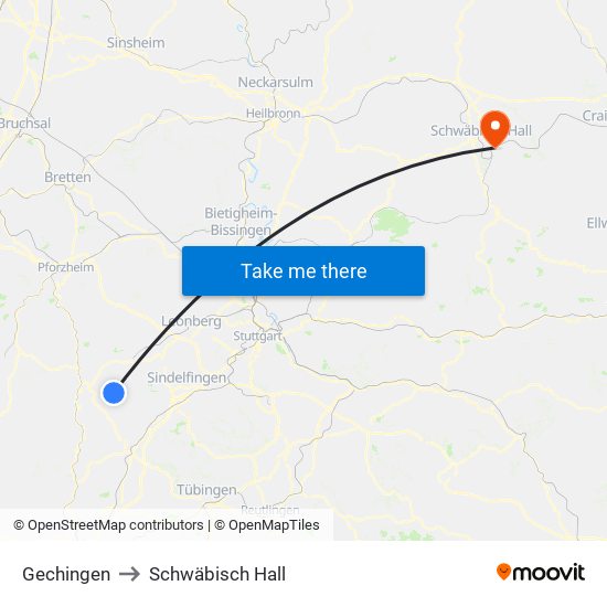 Gechingen to Schwäbisch Hall map