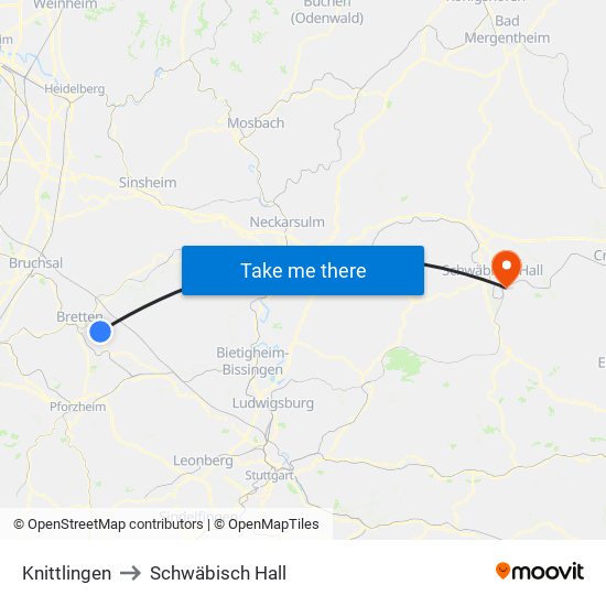 Knittlingen to Schwäbisch Hall map