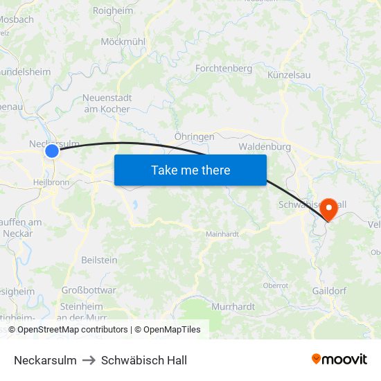 Neckarsulm to Schwäbisch Hall map