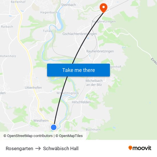 Rosengarten to Schwäbisch Hall map