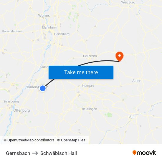 Gernsbach to Schwäbisch Hall map