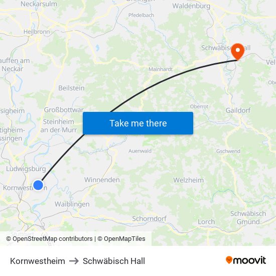 Kornwestheim to Schwäbisch Hall map