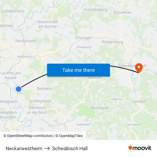 Neckarwestheim to Schwäbisch Hall map
