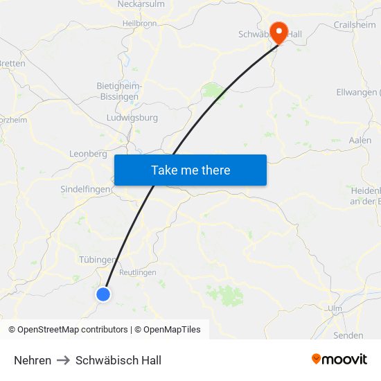 Nehren to Schwäbisch Hall map
